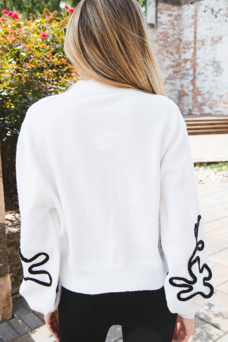 Grady Floral Sweater, White/Black