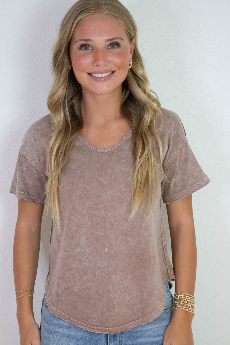 Remington Washed Scoop Neck Top, Cocoa
