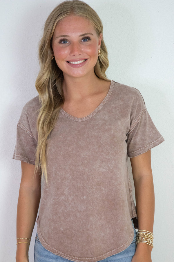 Remington Washed Scoop Neck Top, Cocoa