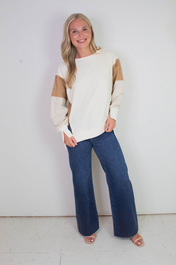 Frances Colorblock Oversized Pullover, Ivory Multi