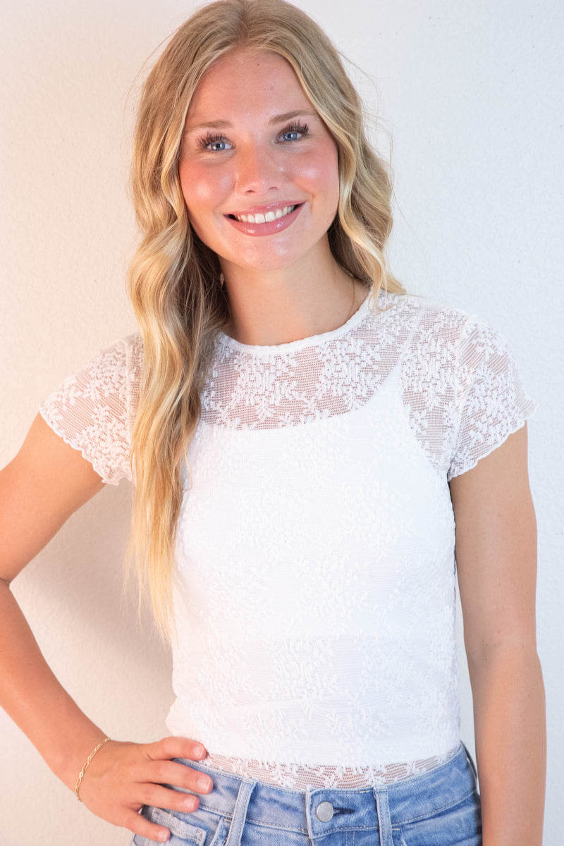 Ready To Go Lace Tee, Ivory | Free People