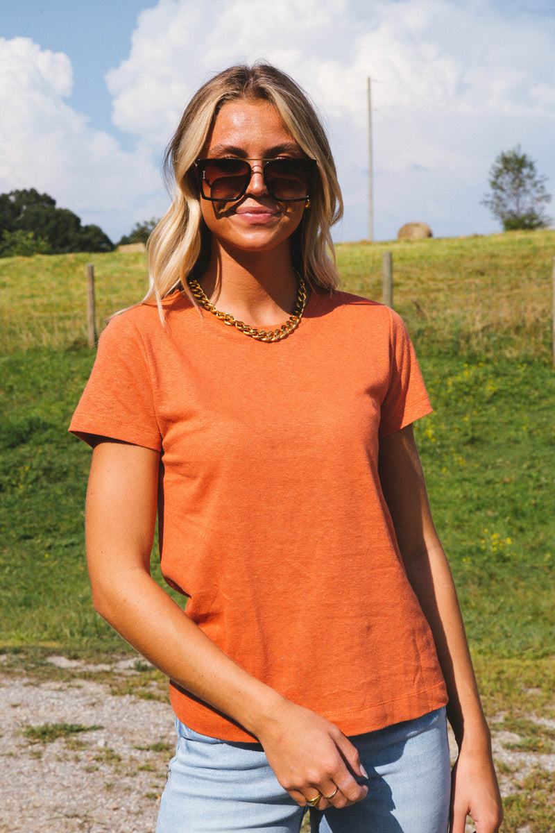 Boston Round Neck Tee, Burnt Orange