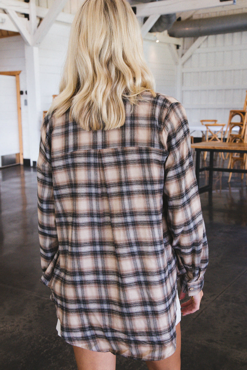 Stay Tuned Plaid Button Down, Khaki Multi