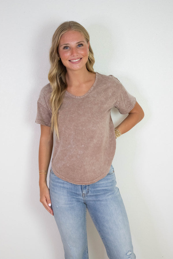 Remington Washed Scoop Neck Top, Cocoa