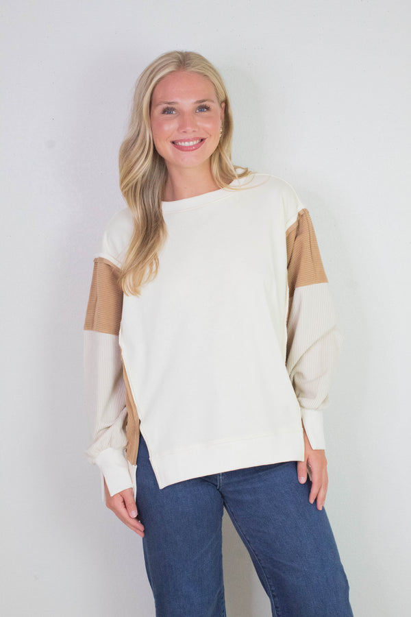 Frances Colorblock Oversized Pullover, Ivory Multi