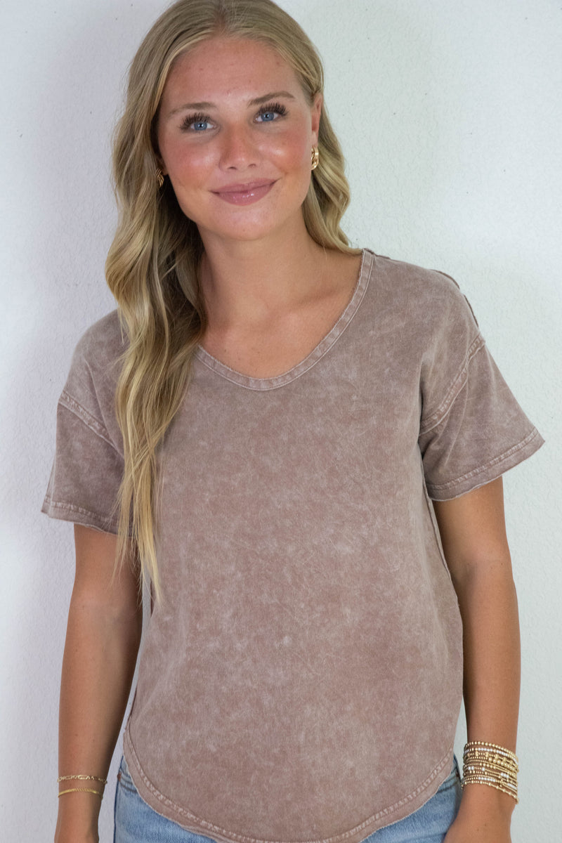 Remington Washed Scoop Neck Top, Cocoa