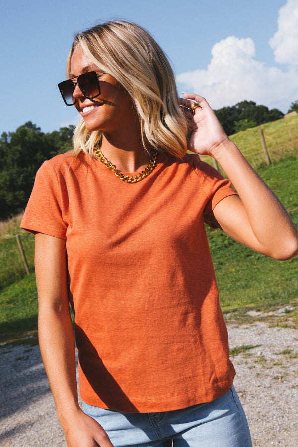 Boston Round Neck Tee, Burnt Orange