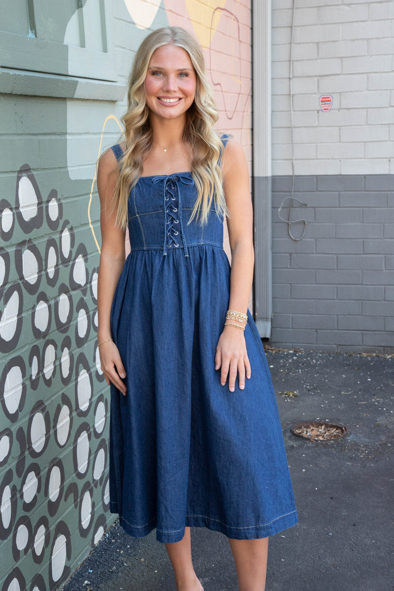 Denim Midi Dress Cotton Denim Dress Madeleine|100% Cotton Denim Flared Midi Dress Denim Midi Dress Cotton Denim Dress Madeleine|100% Cotton Denim Flared Midi Dress