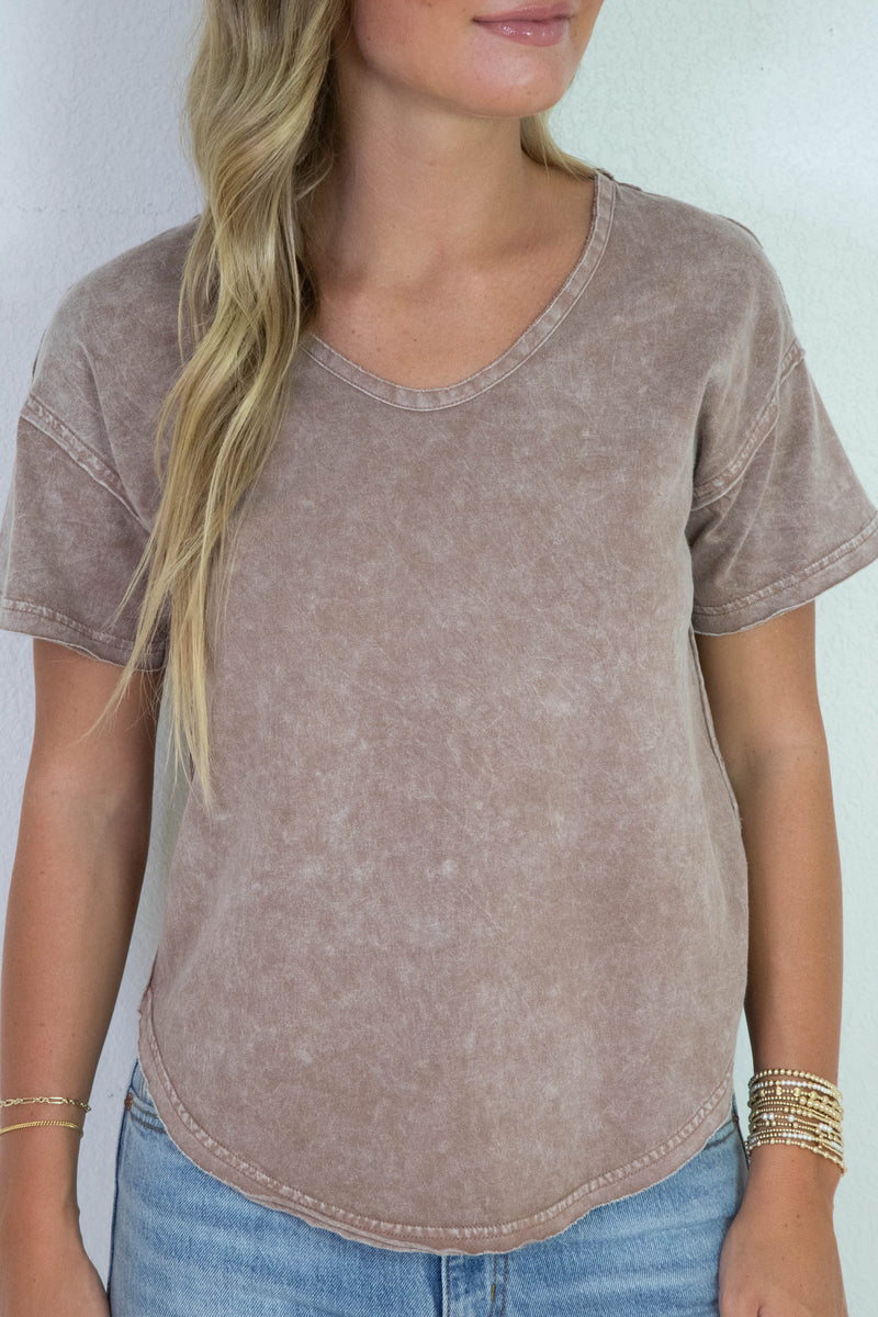 Remington Washed Scoop Neck Top, Cocoa