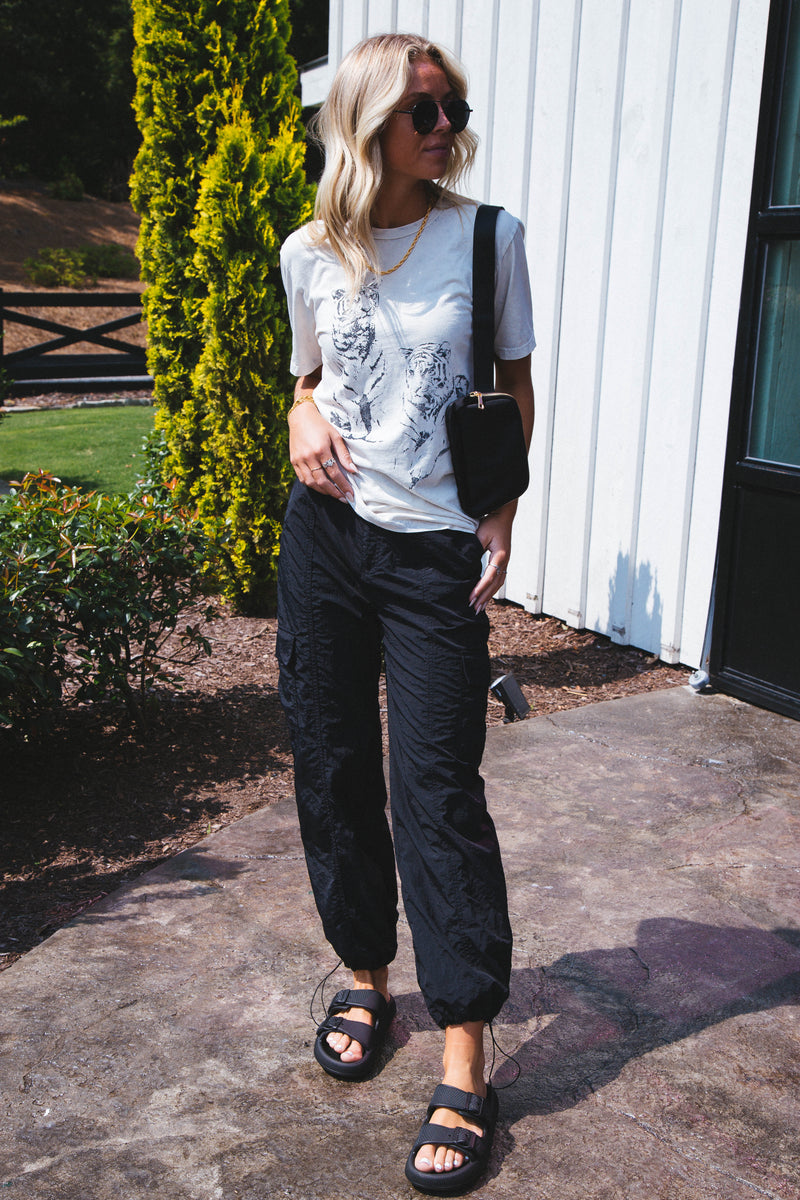 Zelly Nylon Parachute Cargo Pants, Black