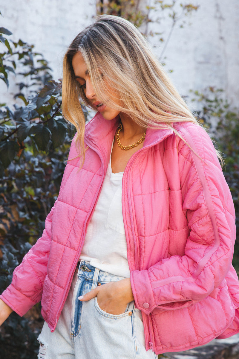 Strawberry Skies Packable Puffer Jacket, Rose