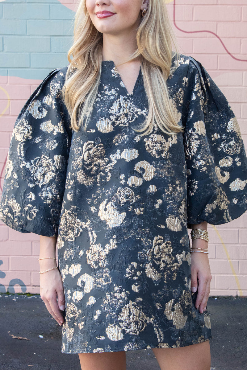 Gemma Floral Jacquard Shift Dress, Black
