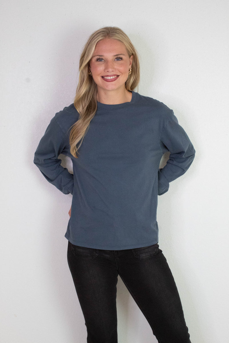 Raine Round Neck Garment Dye Tee, Ink Navy