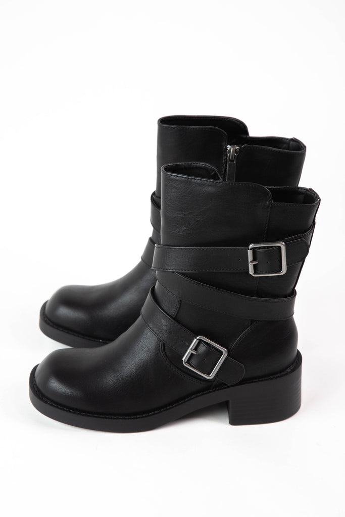 Black Textured Boot straps with Buckle Detail http:// main image 2