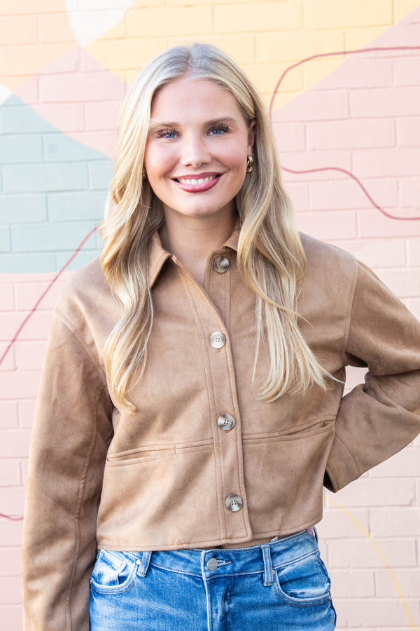 Cleo Suede Collared Jacket, Camel