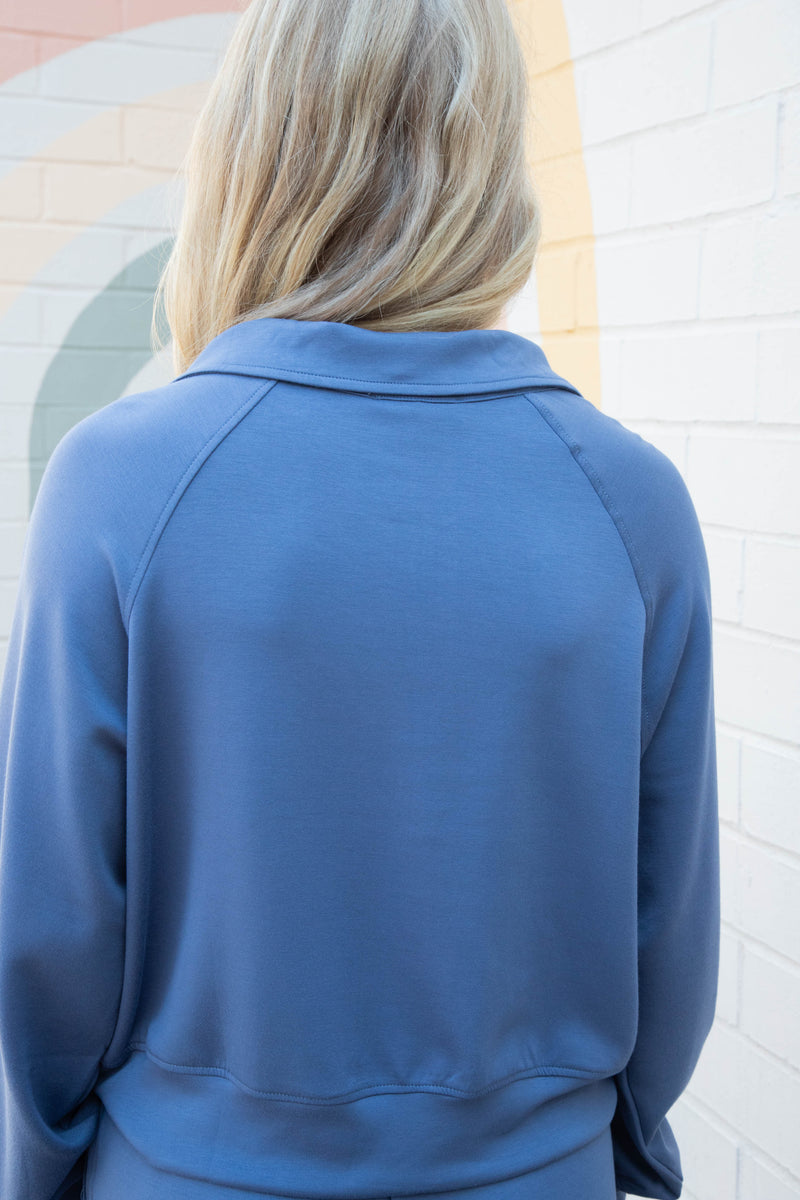 Jovie Half Zip Knit Sweatshirt, Dusty Navy