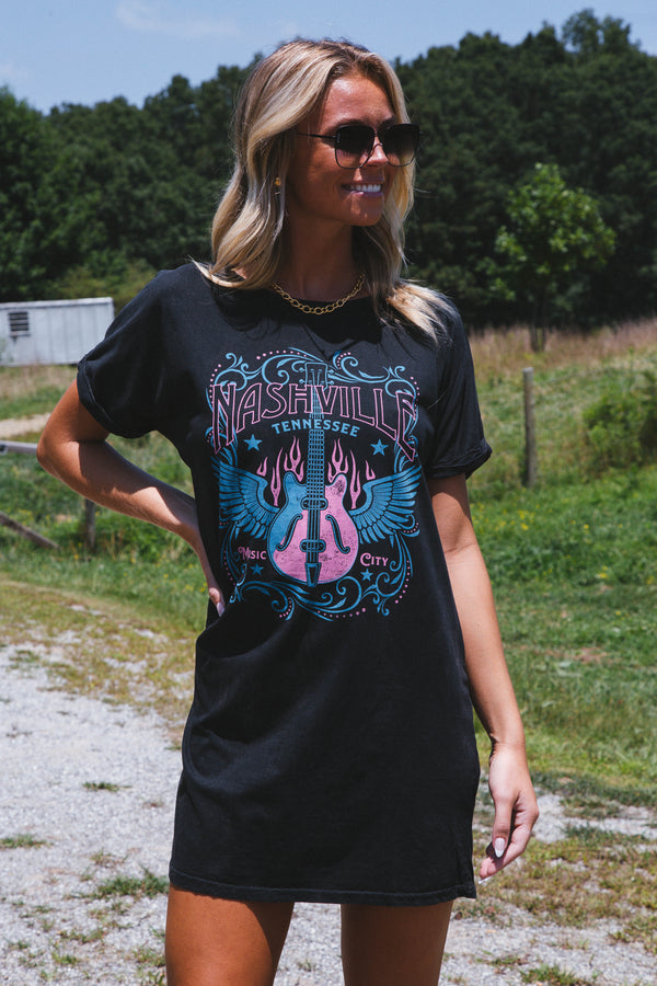 Nashville Graphic T-Shirt Dress, Black