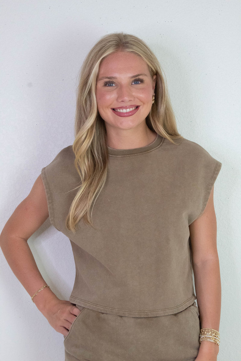 Little Games Terry Knit Top, Washed Taupe | Sadie & Sage