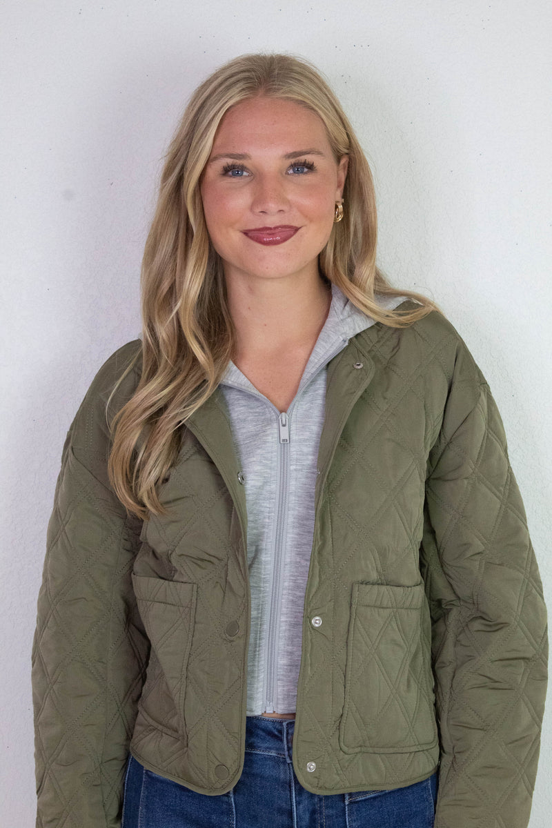 Iris Quilted Contrast Hood Jacket, Olive