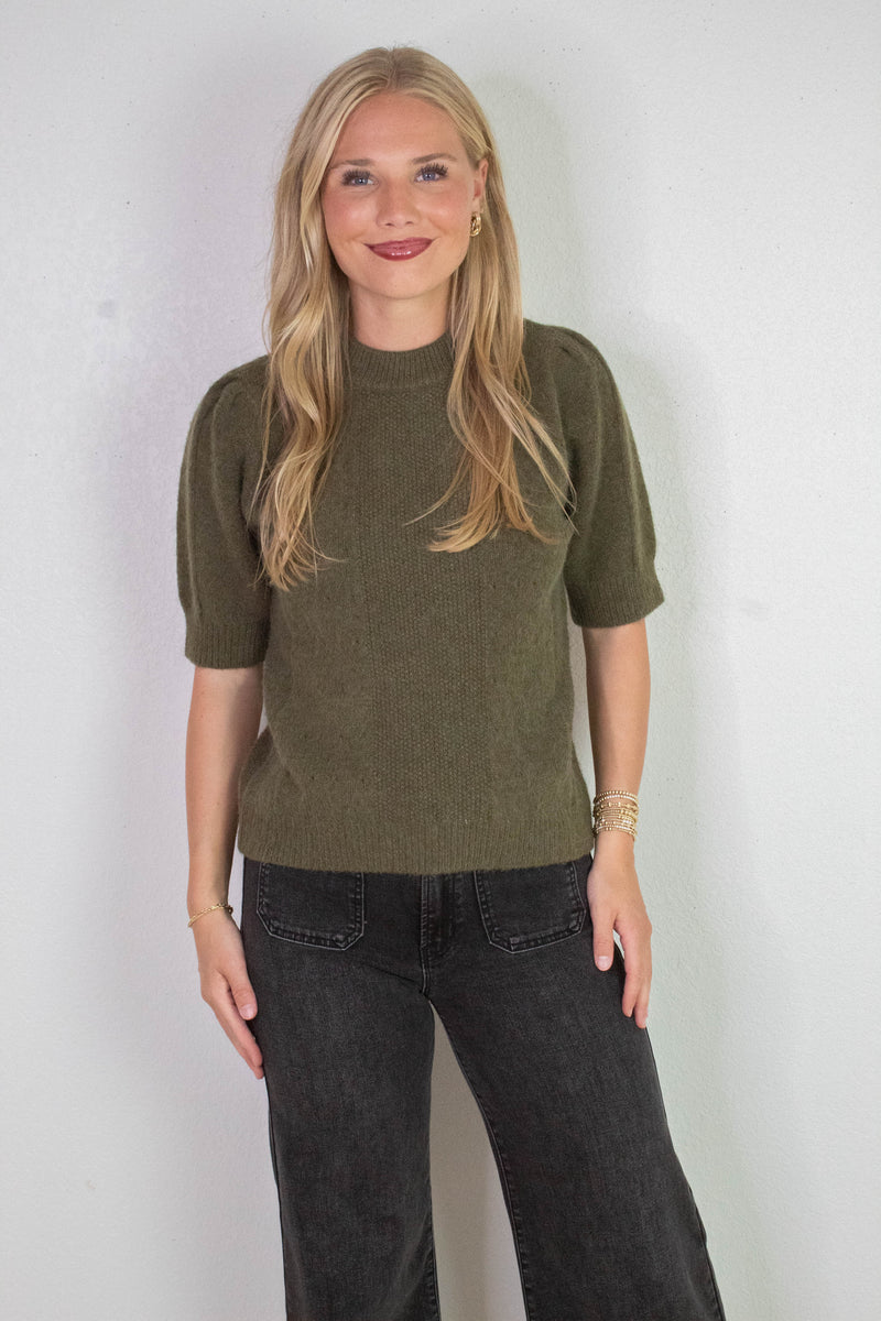 Melanie High Round Neck Sweater, Olive