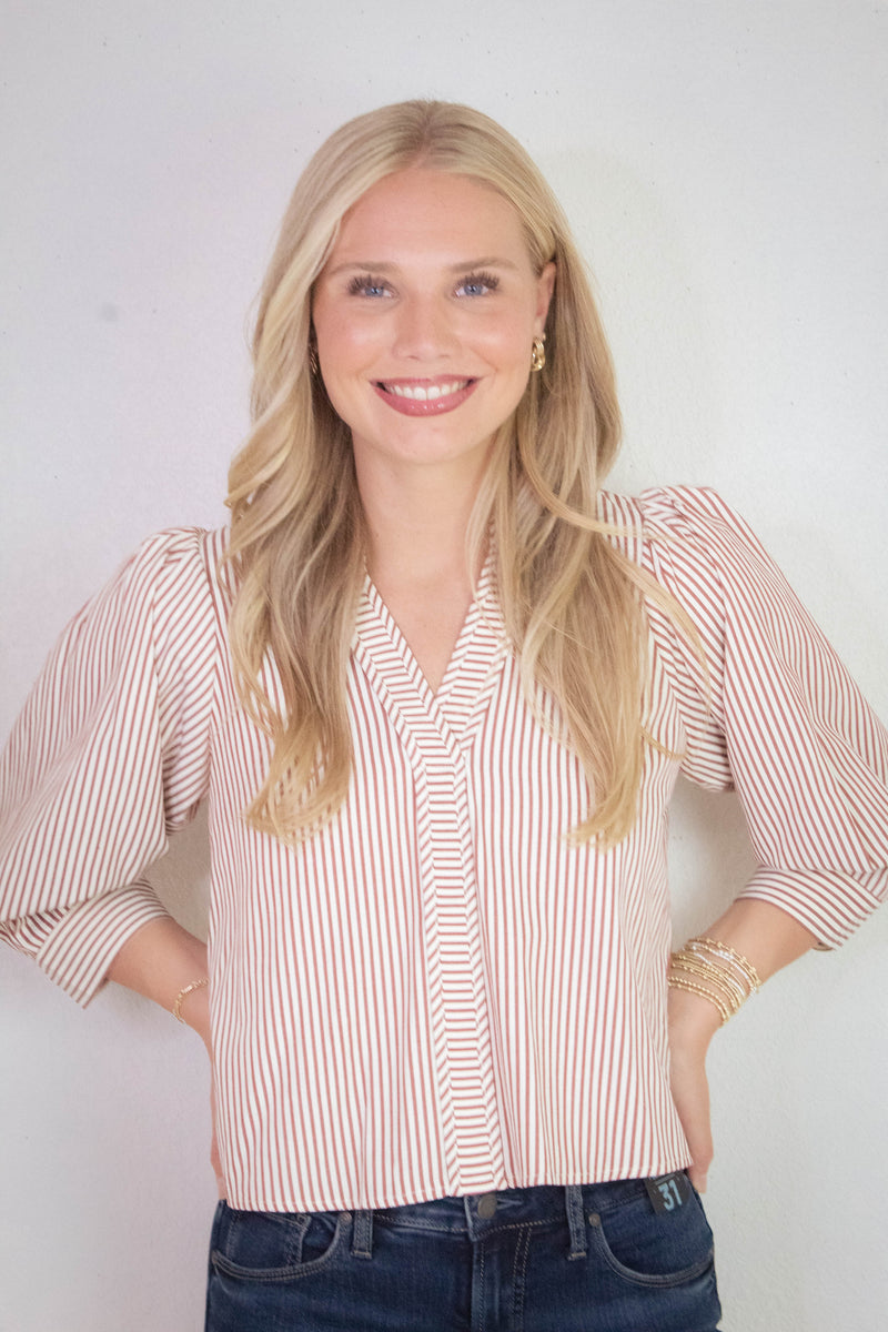 Hazel Striped Blouse, Rust