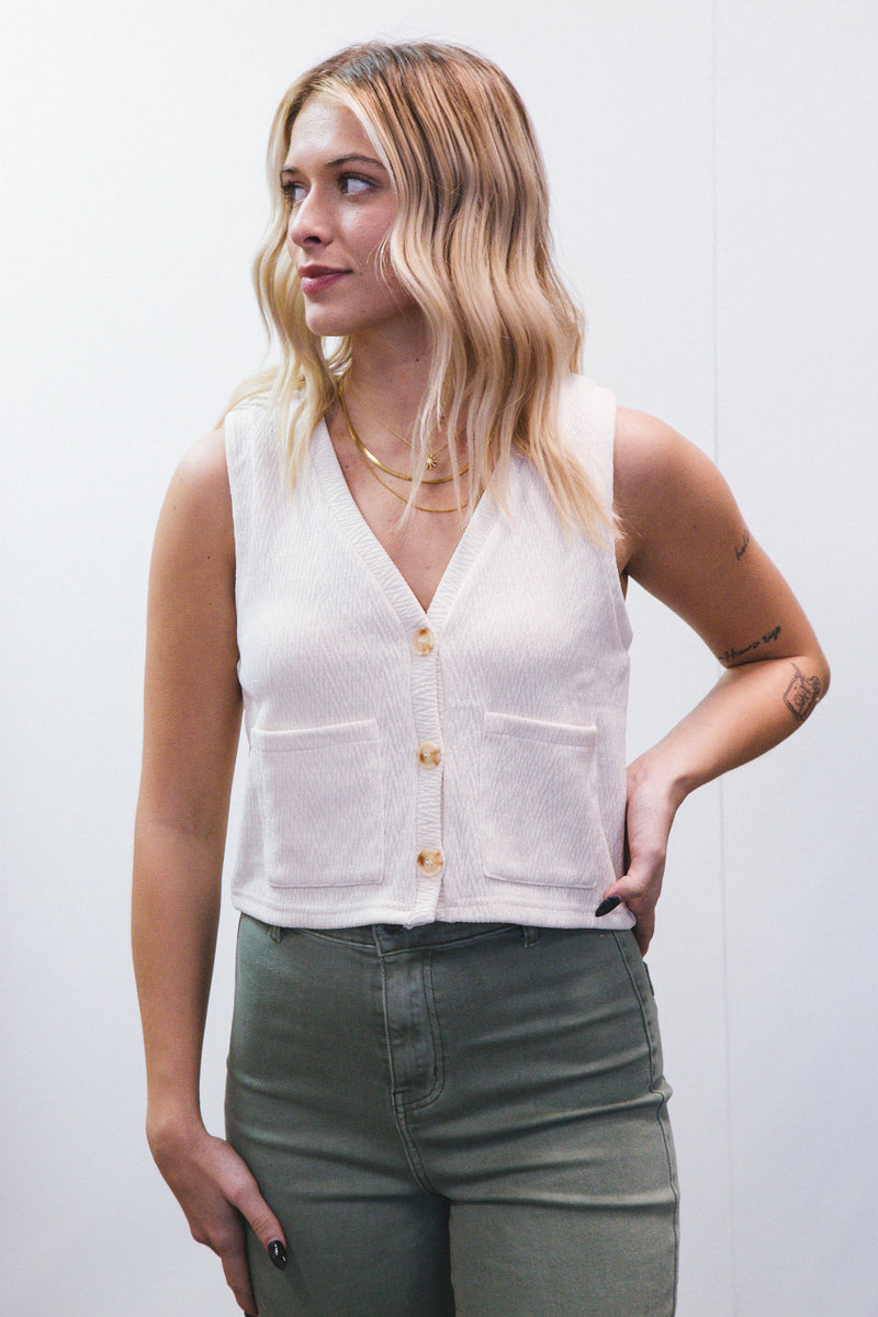 Mountain Air Button Knit Vest, Ivory | Sadie & Sage