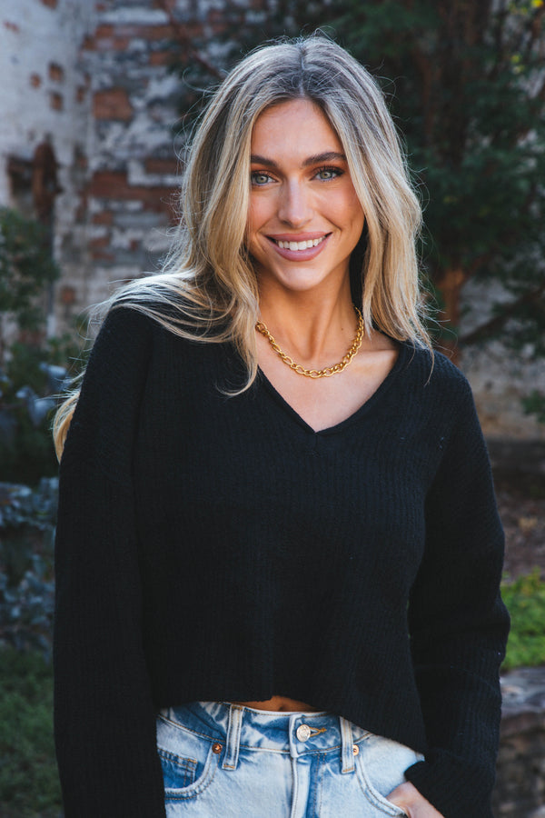 Corsica Crop Sweater, Black