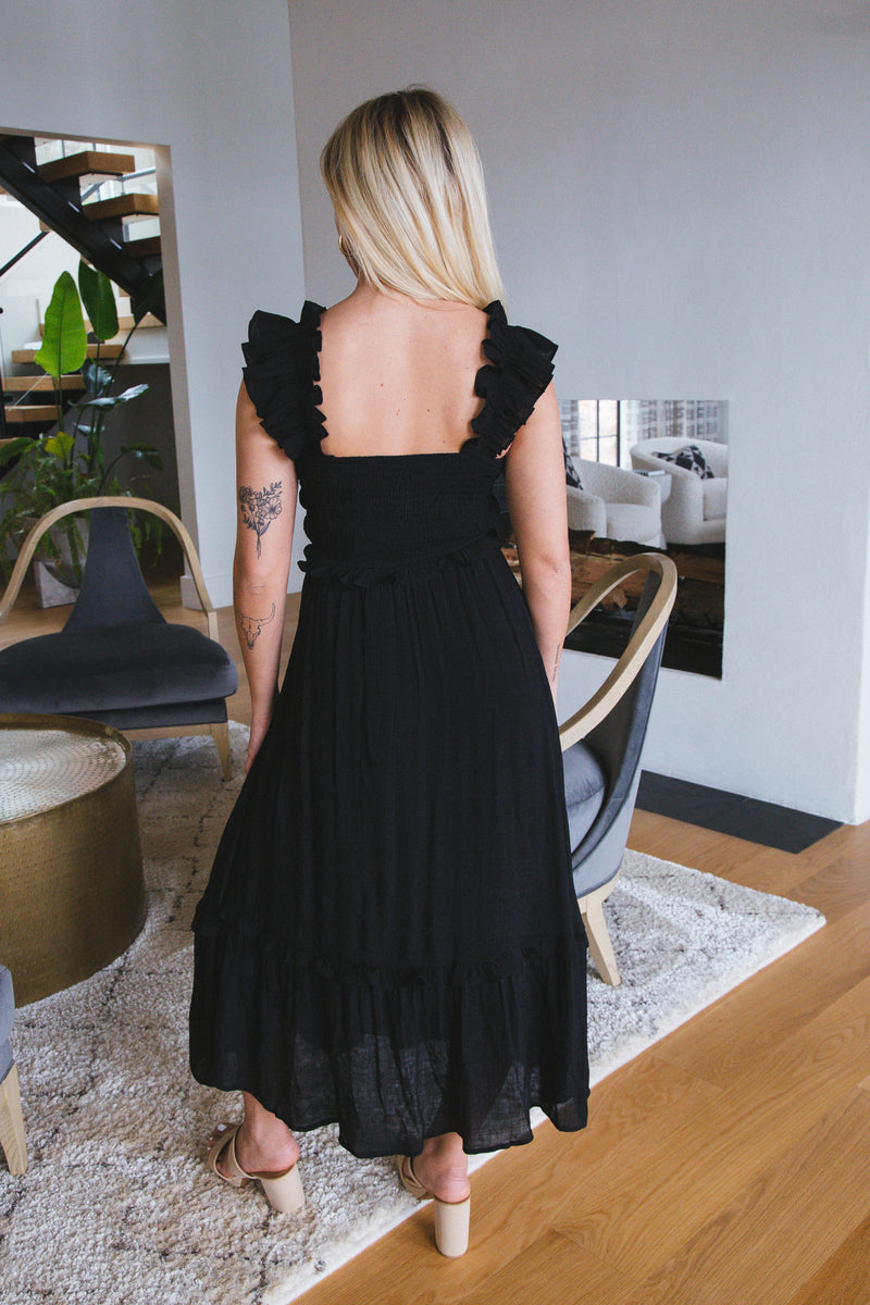 Delilah Flutter Sleeve Midi Dress, Black