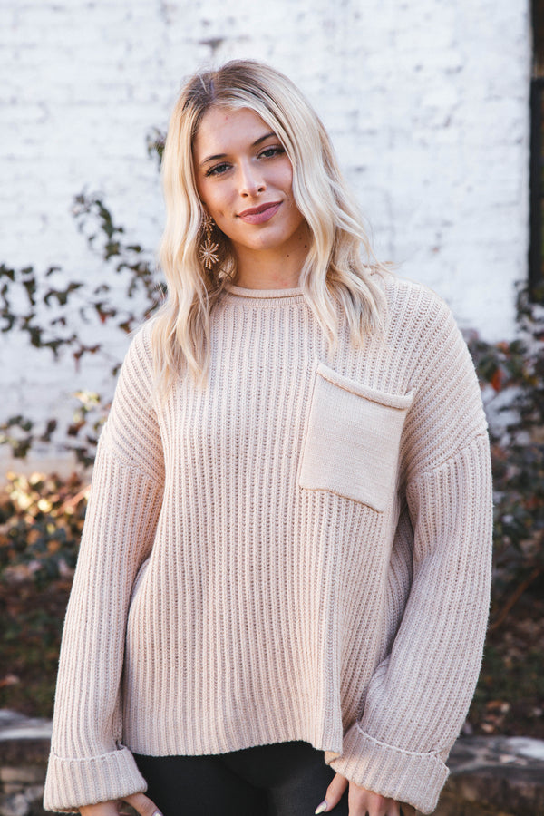 Aviana Cuffed Soft Sweater, Oatmeal