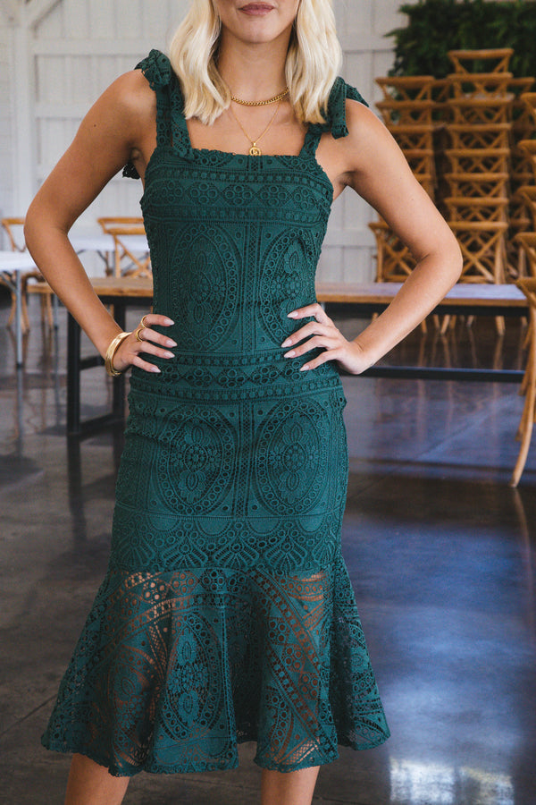 Daphne Lace Midi Dress, Hunter Green