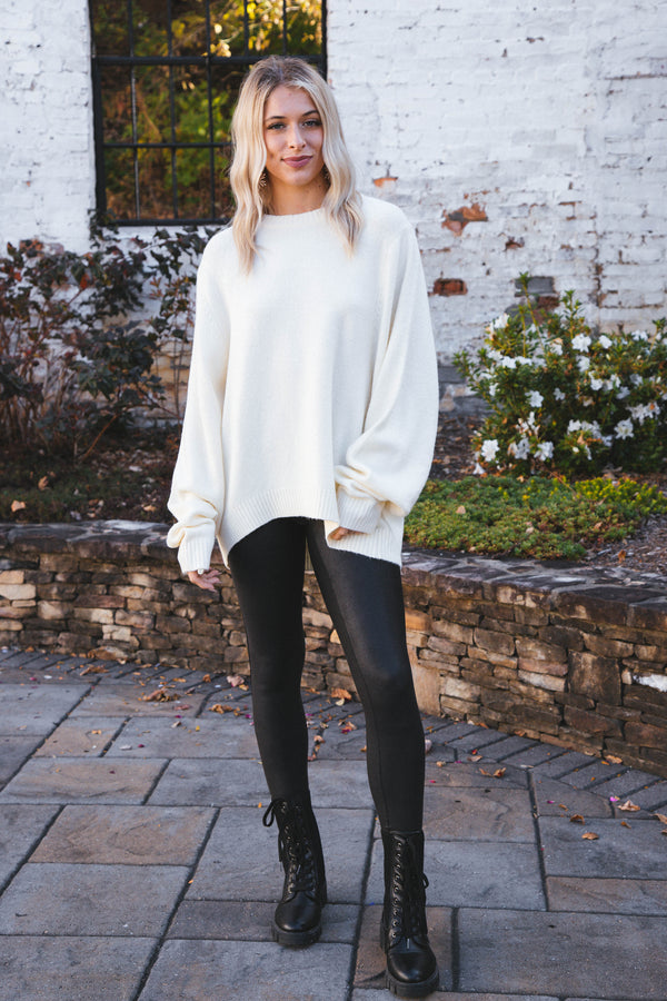 Nora Relaxed Oversized Solid Sweater, Cream