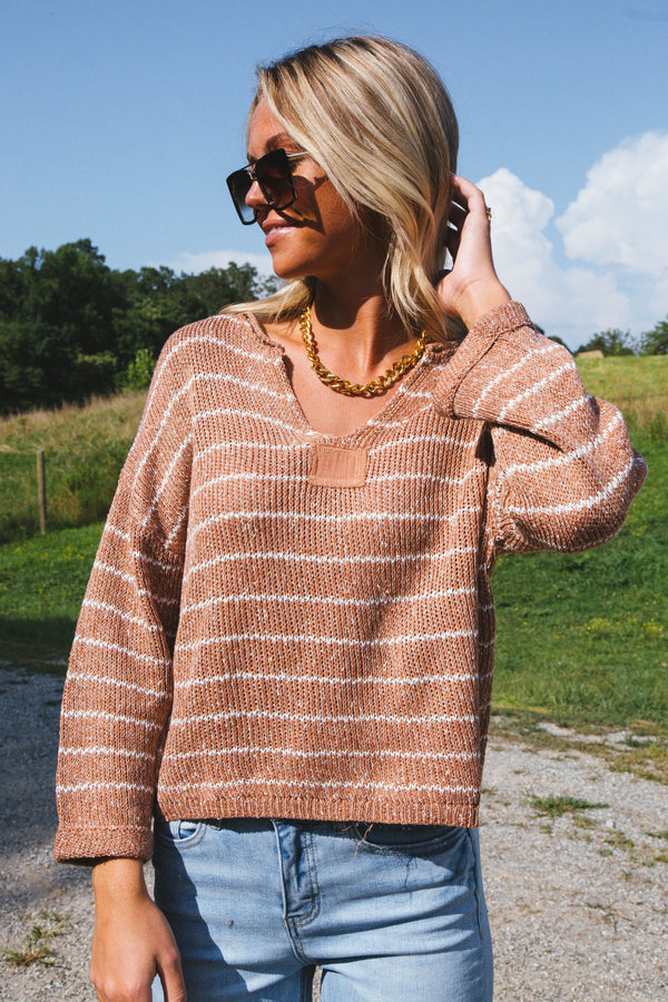 Brooklyn Striped Knit Sweater, Sienna