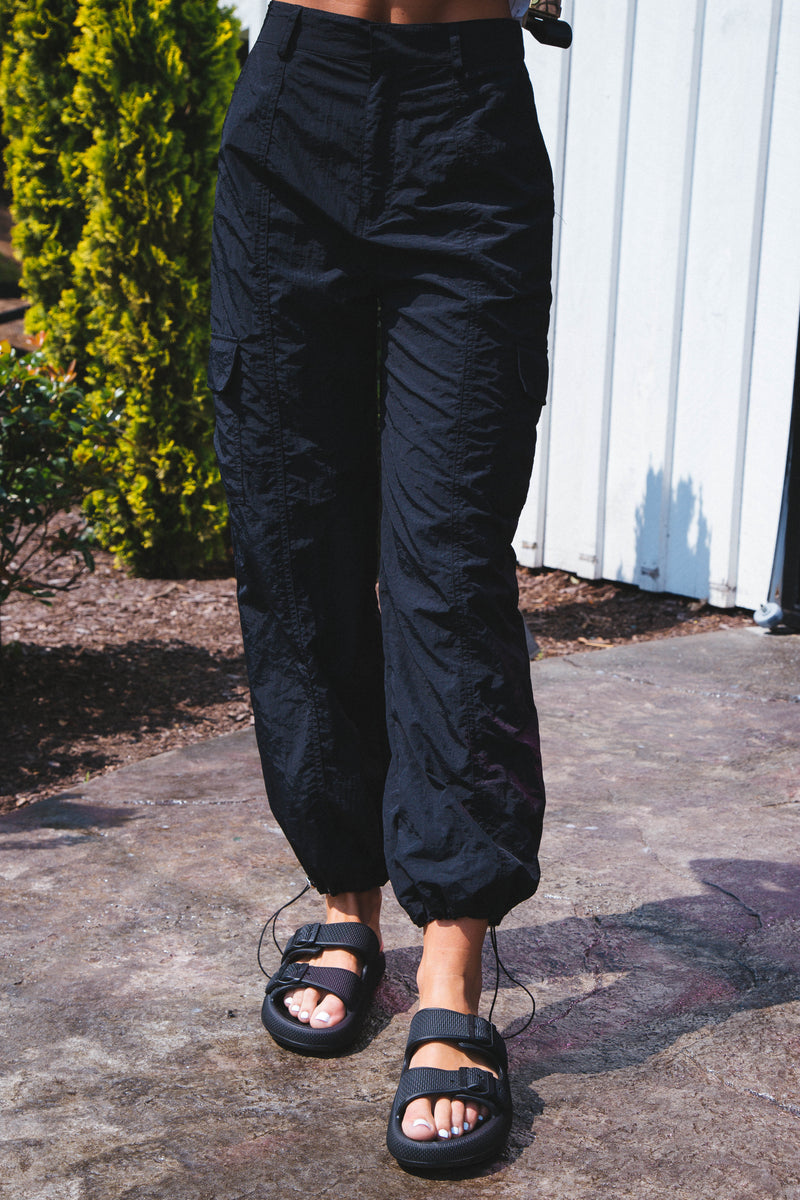 Zelly Nylon Parachute Cargo Pants, Black