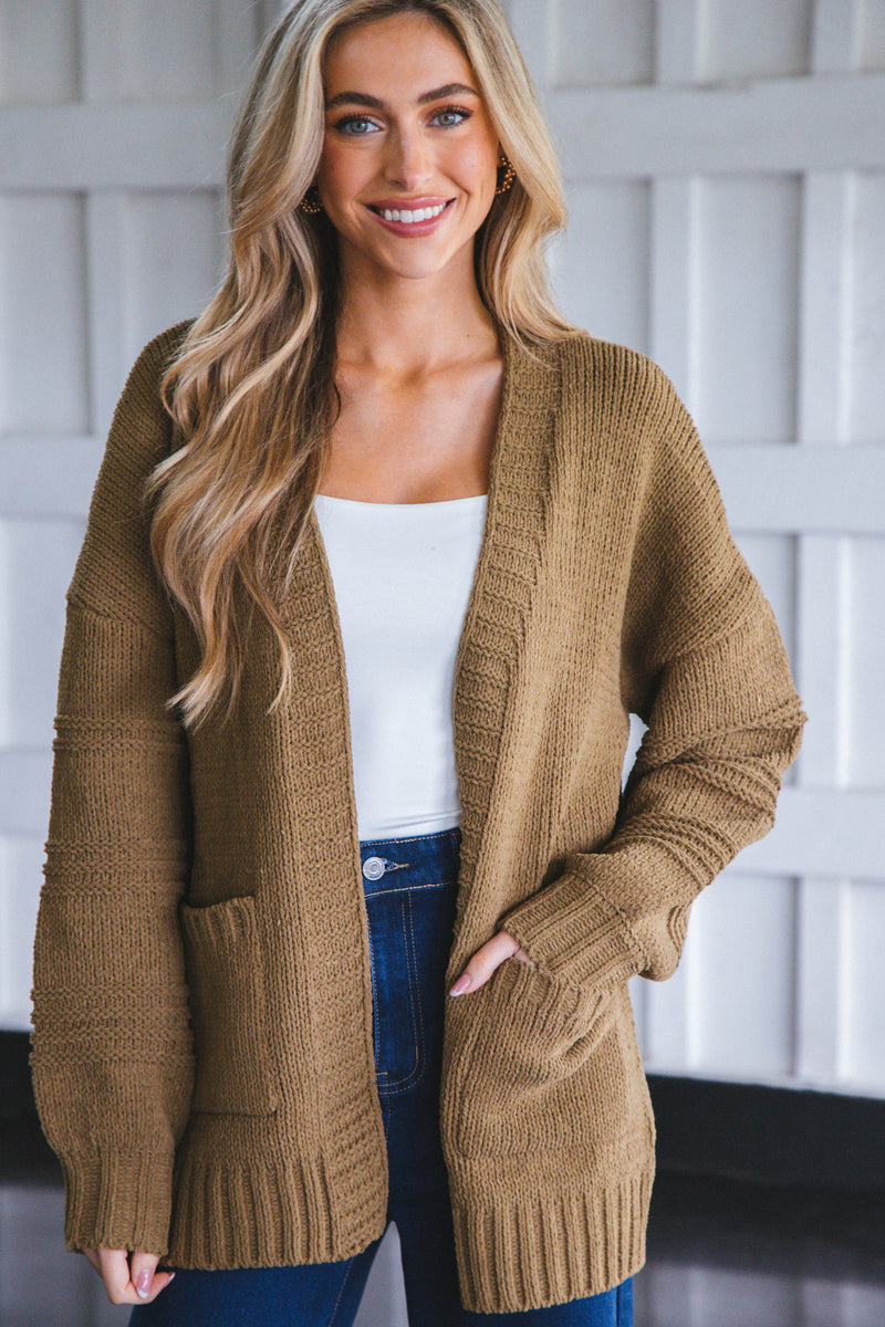 Oaklyn Chunky Sweater Cardigan, Olive