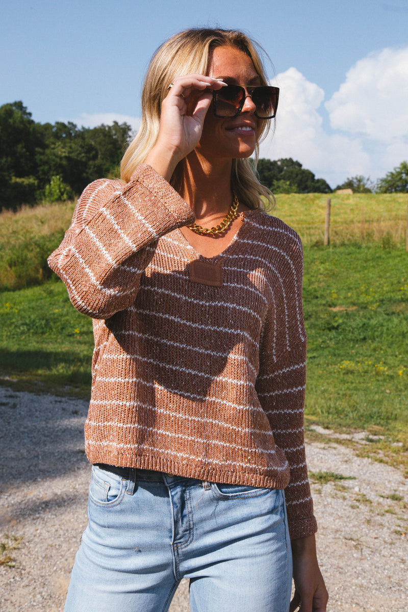 Brooklyn Striped Knit Sweater, Sienna