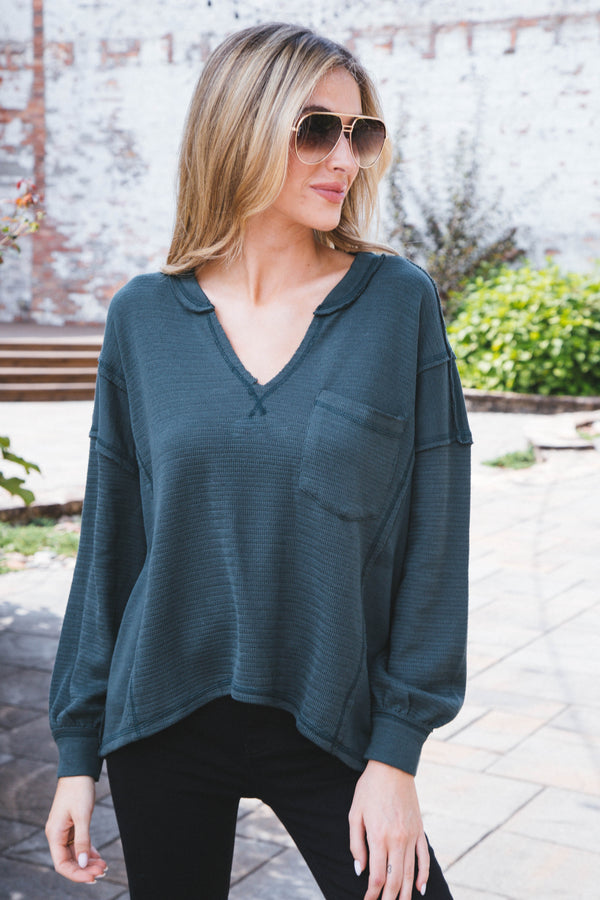 Good Luck Patchwork Knit Top, Hunter Green