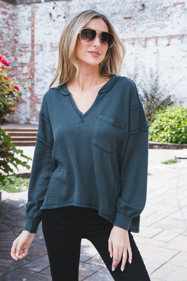 Good Luck Patchwork Knit Top, Hunter Green