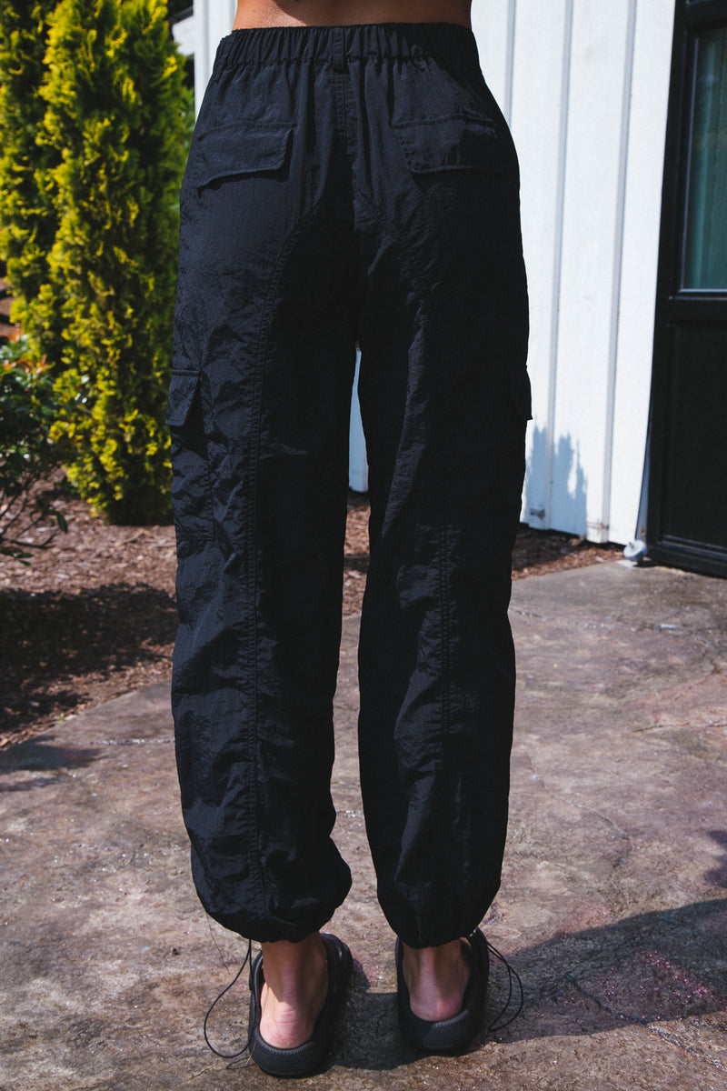 Zelly Nylon Parachute Cargo Pants, Black