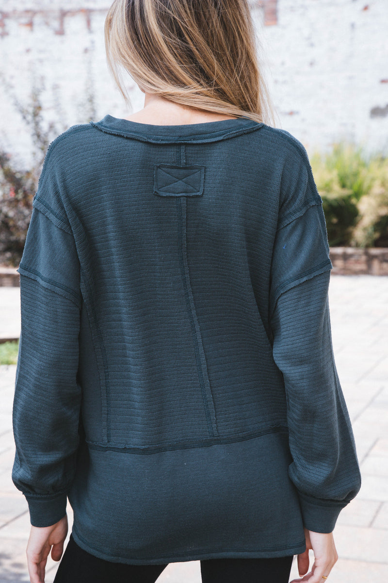Good Luck Patchwork Knit Top, Hunter Green