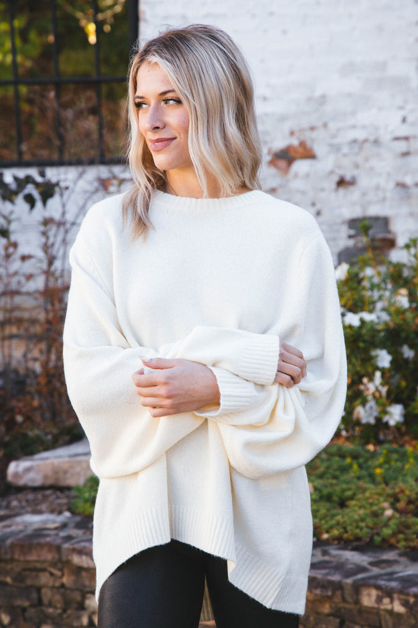Nora Relaxed Oversized Solid Sweater, Cream