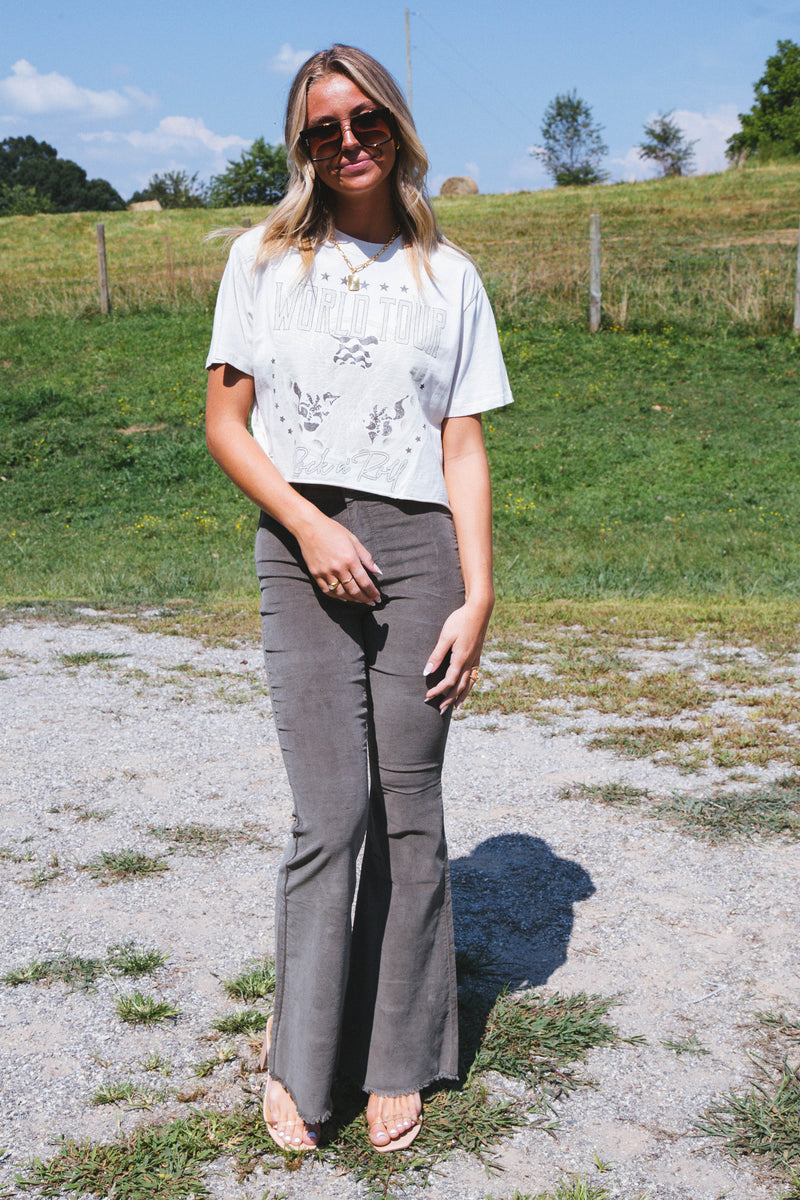 World Tour Cropped Graphic Tee, Antique White