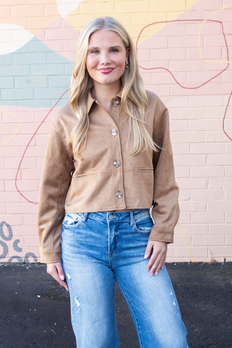 Cleo Suede Collared Jacket, Camel