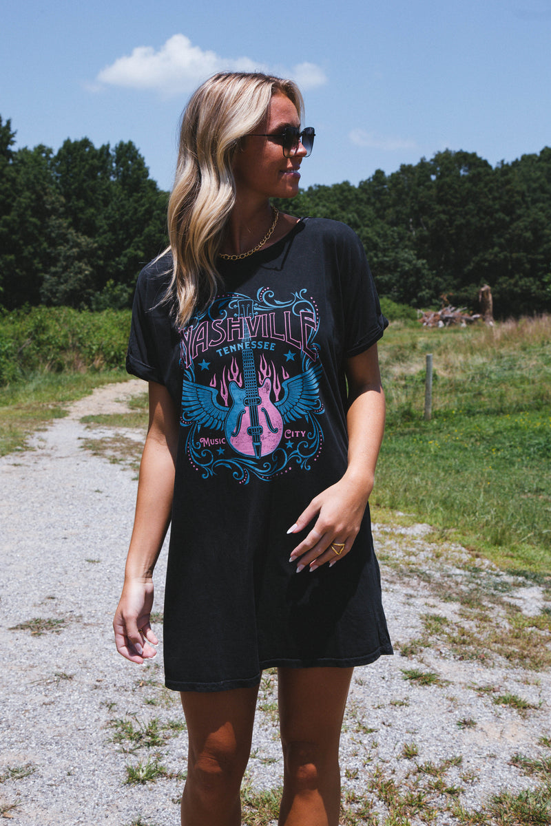 Nashville Graphic T-Shirt Dress, Black