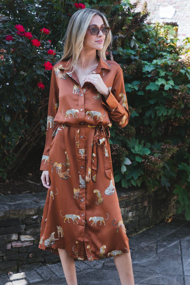 Golden Goddess Satin Midi Dress, Toffee