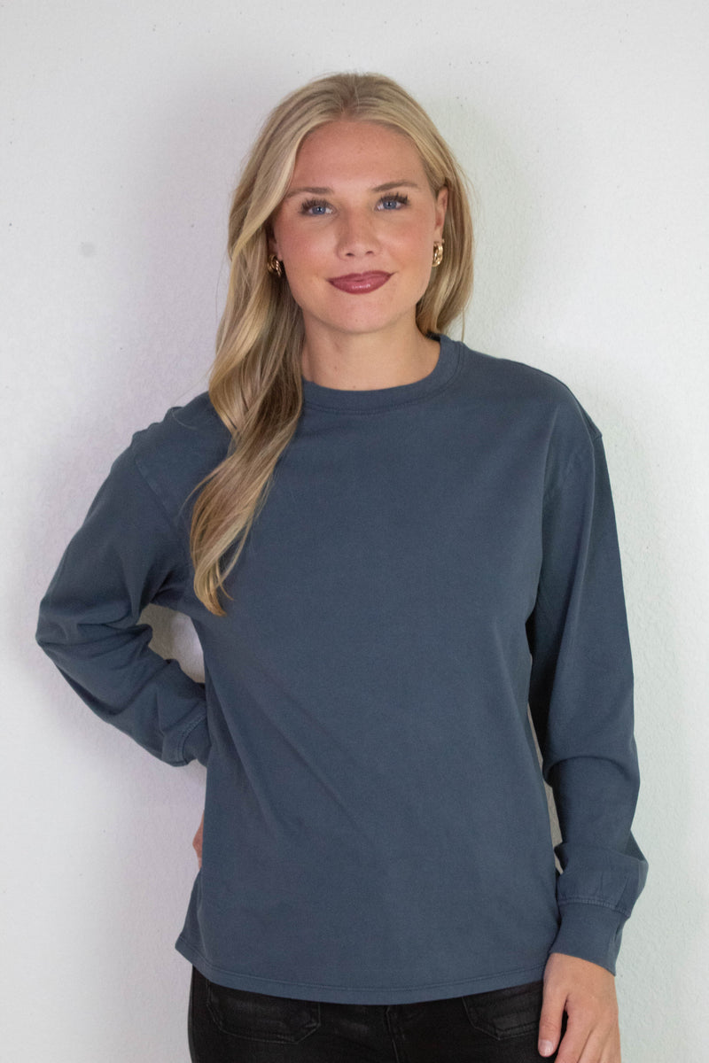 Raine Round Neck Garment Dye Tee, Ink Navy