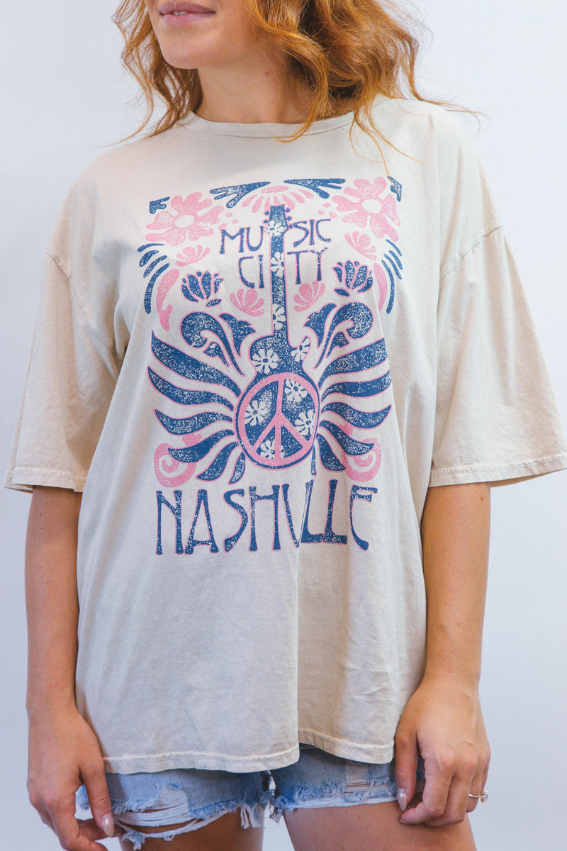 Music City Nashville Oversized Graphic Tee, Oatmeal