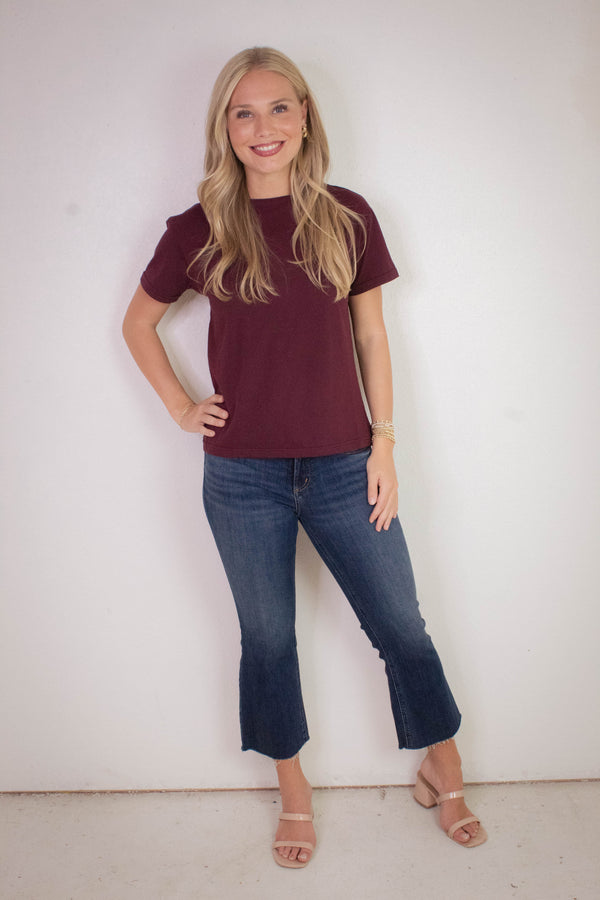 Sarah Round Neck Tee, Burgundy