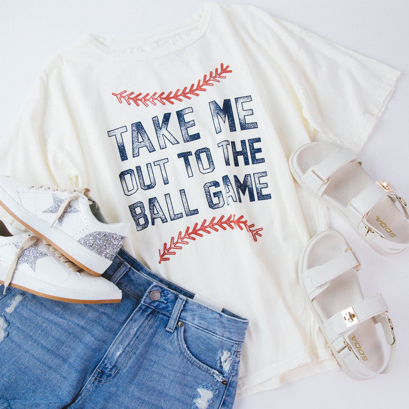 Ball Game Oversized Graphic Tee, Mineral Ivory