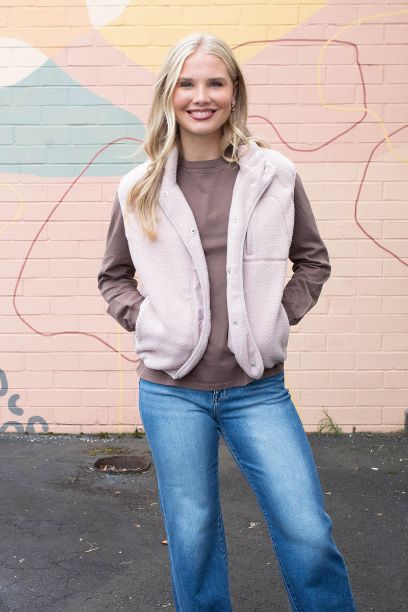 Elena Fleece Button Up Vest, Blush