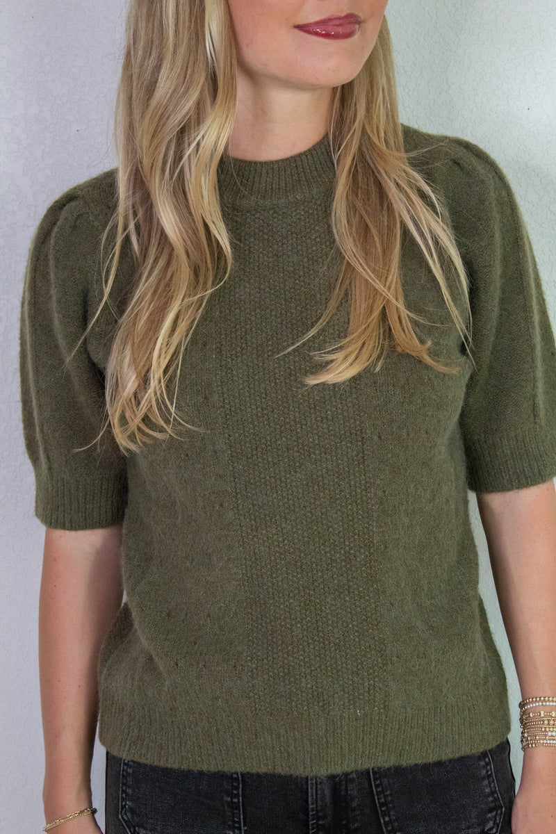 Melanie High Round Neck Sweater, Olive